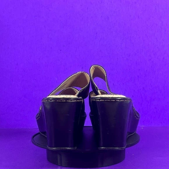 Born Concept Black Leather Double Strap Wedge Sandals Women's Shoe Size 10 - Picture 5 of 8